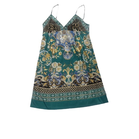 I.C.E Teal Boho Paisley Slip Dress Border Print Size 10 - Picture 3 of 7
